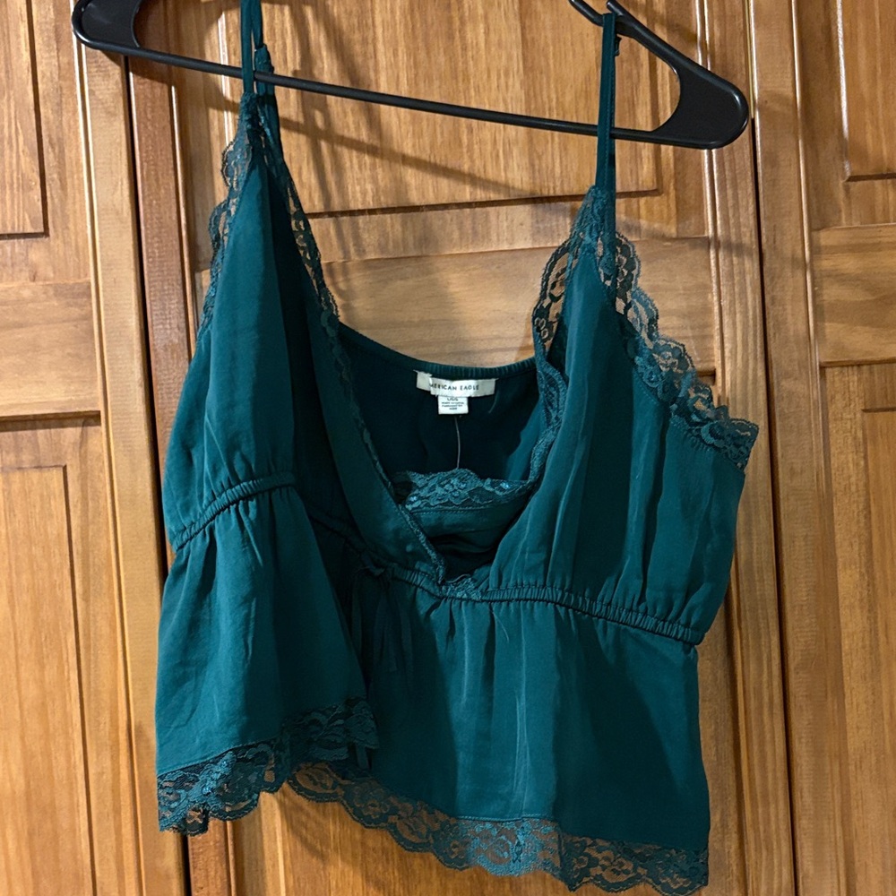 American Eagle AE Teal Lace Trim Cami Top